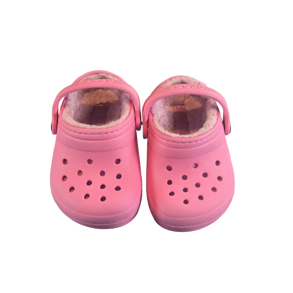Crocs Toddler Classic Fuzz-Lined Clog Pink Slip On Shoes Size 5 0308